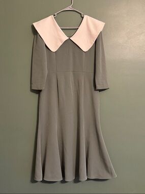 Marisol Sage Green with White Peter Pan Oversized Collar Dress Med